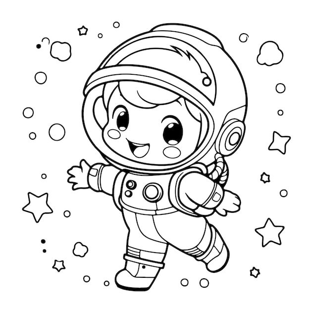 Vectorillustratie van schattige astronaut met sterren om hem heen kleurplaat voor kinderen