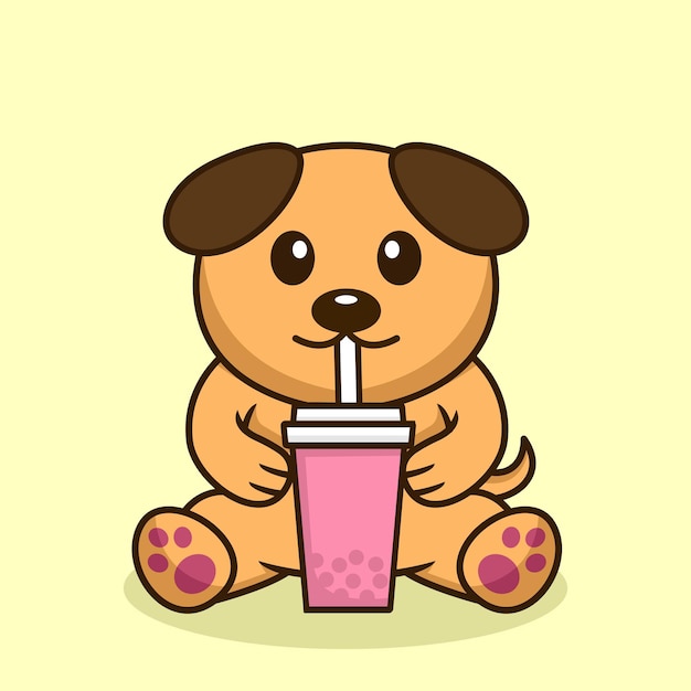 Vectorillustratie van schattige hond premium drinken boba