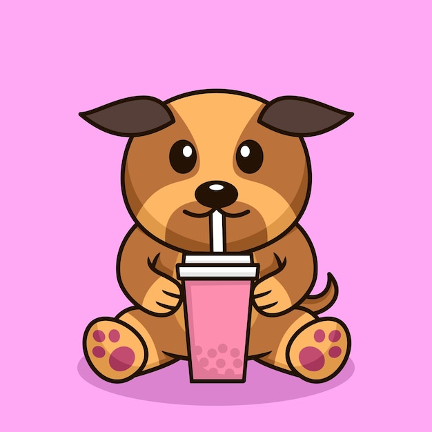 Vector vectorillustratie van schattige hond premium drinken boba