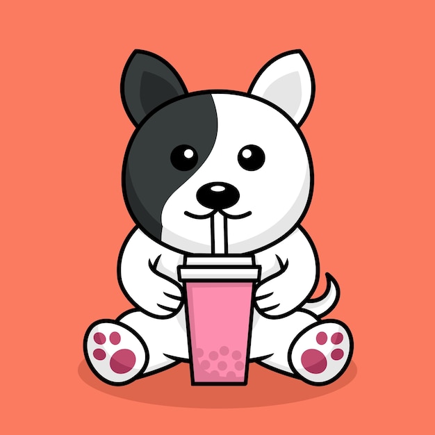 Vector vectorillustratie van schattige hond premium drinken boba