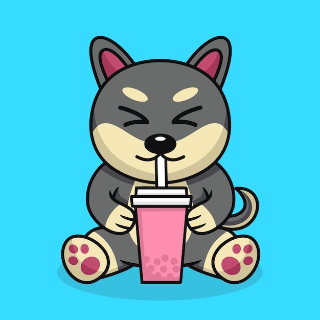 Vectorillustratie van schattige hond premium drinken boba