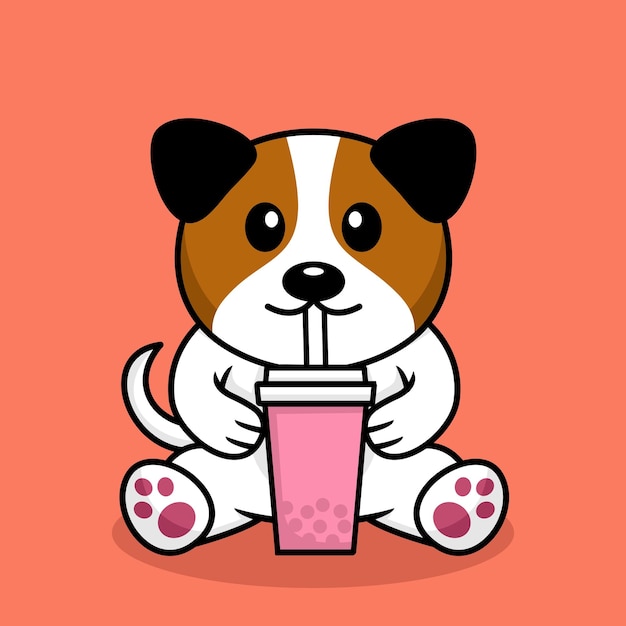 Vectorillustratie van schattige hond premium drinken boba