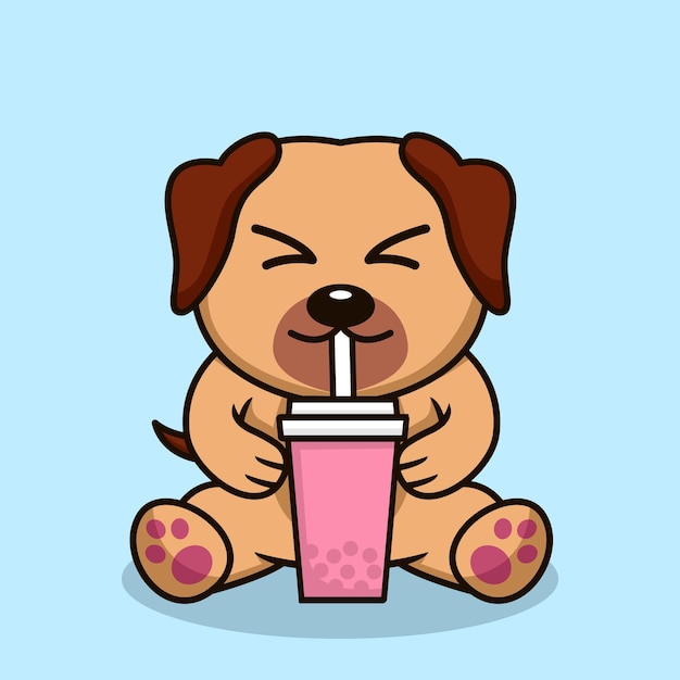 Vectorillustratie van schattige hond premium drinken boba