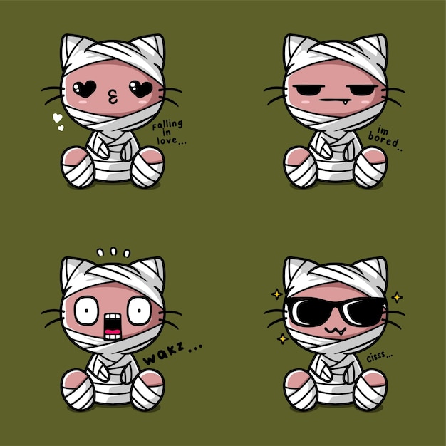 vectorillustratie van schattige kattenmummie emoji