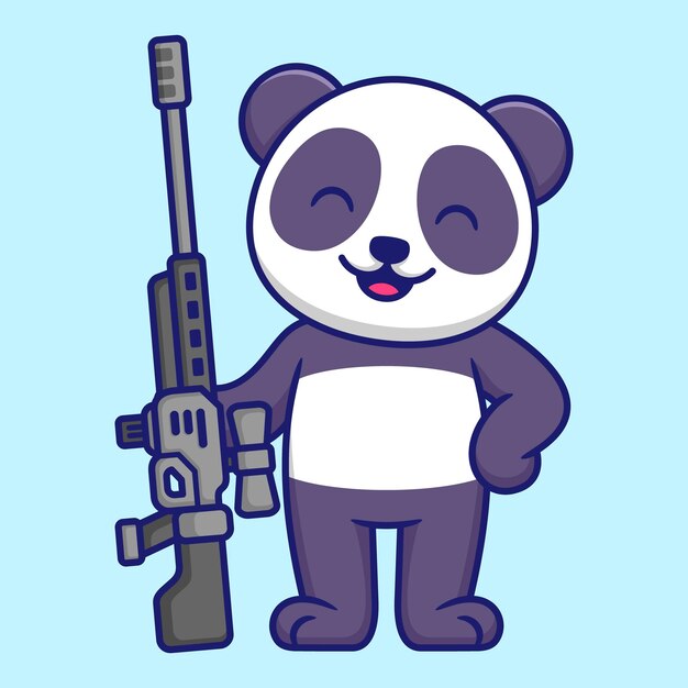 Vectorillustratie van schattige lachende Panda Holding Sniper in Cartoon vlakke stijl