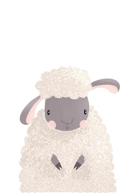 Vectorillustratie van schattige pluizige schapen geïsoleerd op een witte achtergrond