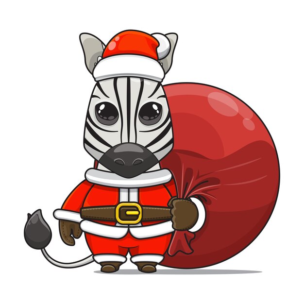 Vectorillustratie van schattige zebra monster mascotte draagt santa bundel tas