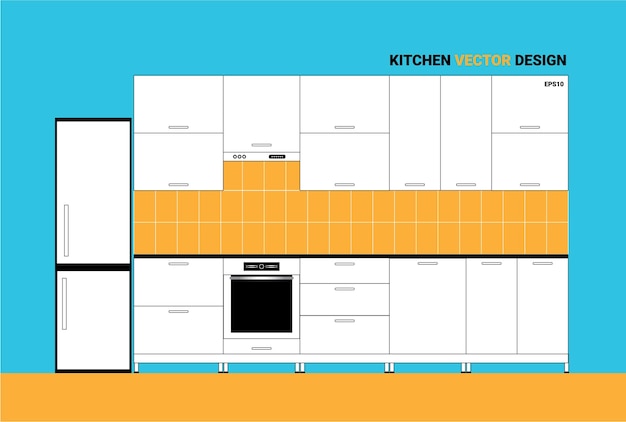 Vector vectorillustratie van schets moderne keuken interieur in lineaire vlakke stijl