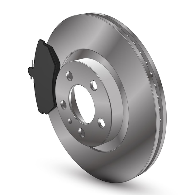 Vectorillustratie van schijfrem met remblokken op wit wordt geïsoleerd