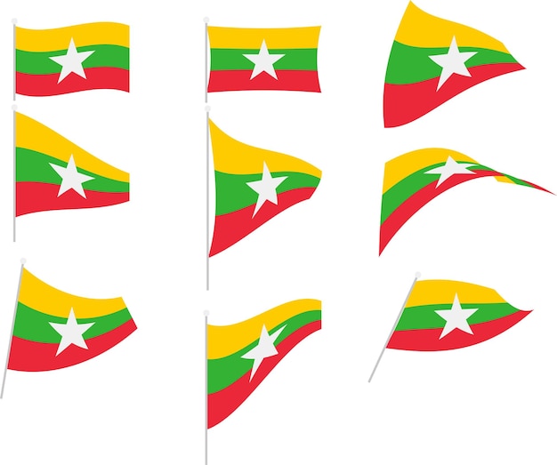Vector vectorillustratie van set met birma myanmar flag