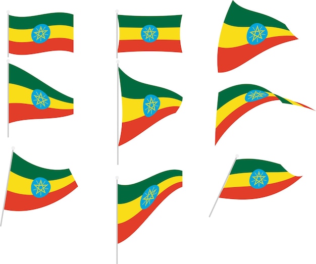 Vectorillustratie van set met vlag van Ethiopië