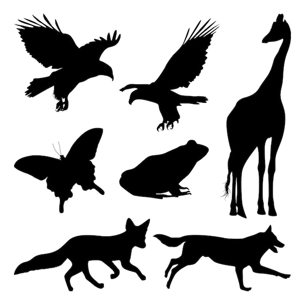 Vector vectorillustratie van silhouetten van wilde bosdieren