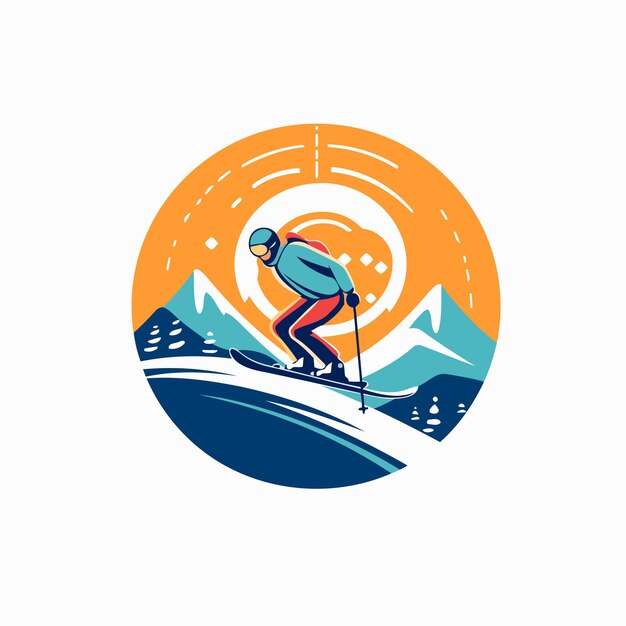 Vector vectorillustratie van skiër in de bergen