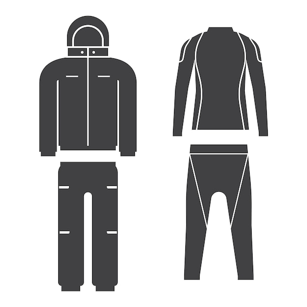 Vector vectorillustratie van skipak en sport thermisch ondergoed boven- en onderset snowboardjas en broek snowboard- en skikleding in plat ontwerp