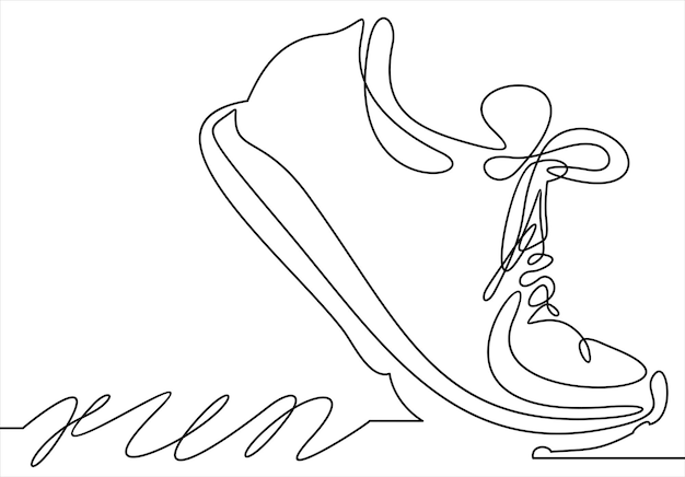 Vectorillustratie van sneakers. Sportschoenen in een lijnstijl. Continu één regel