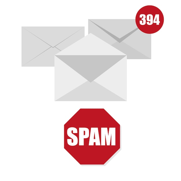 Vector vectorillustratie van spam envelop pictogram met teller en rood teken op witte achtergrond