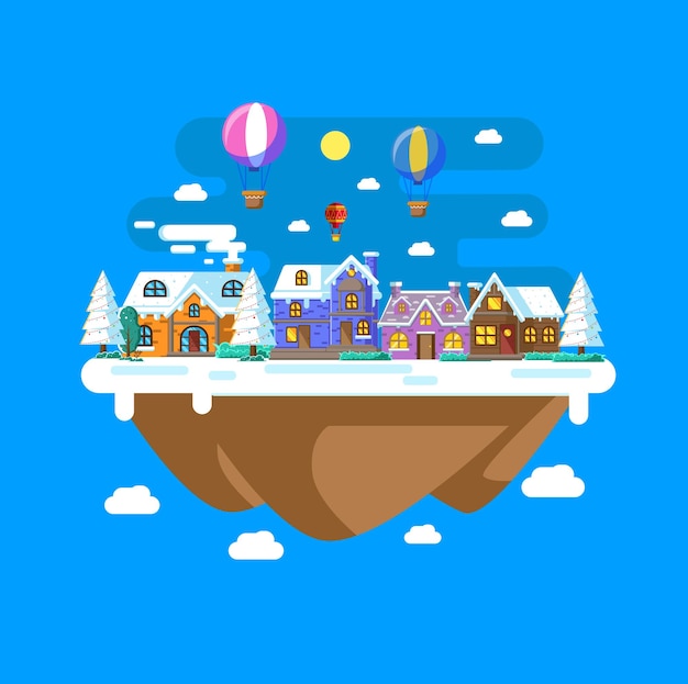 vectorillustratie van stad in de winter met platte ontwerpstijl