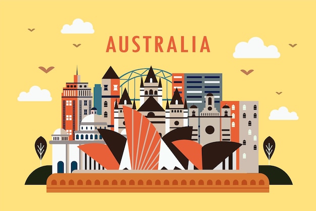 Vectorillustratie van stad in het platte ontwerpconcept van australië