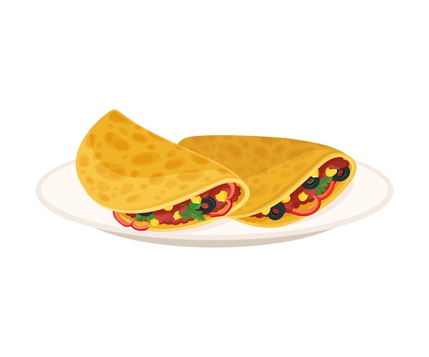 Vector vectorillustratie van taco's of burritos op een keramische plaat