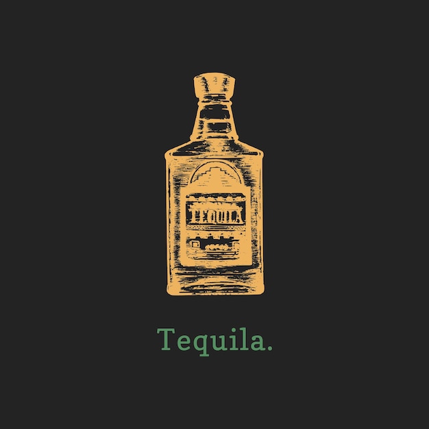 Vectorillustratie van tequila fles Hand getrokken schets van alcoholische drank voor café bar label estaurant menu