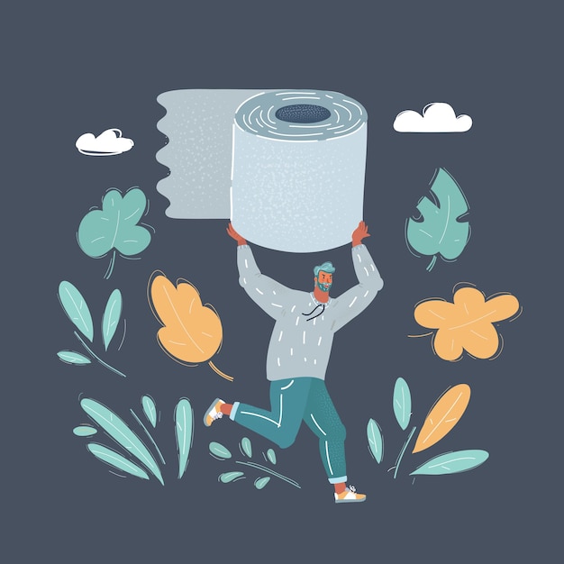 Vectorillustratie van toilet grote papierrol in handen van running man