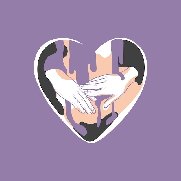 Vectorillustratie van twee hand in hand in hart met verfvlekken