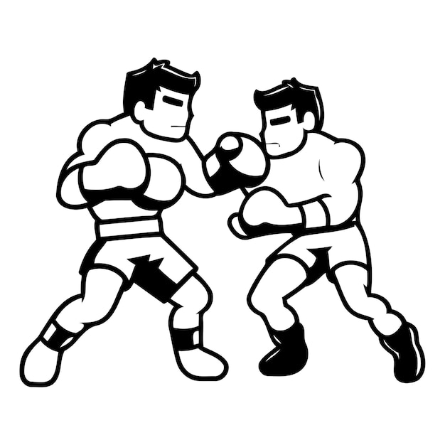 Vector vectorillustratie van twee mannelijke boksers in dynamische actie en beweging