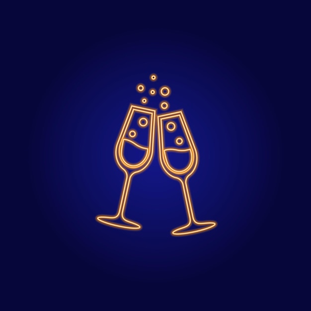 Vector vectorillustratie van twee neon champagne glazen