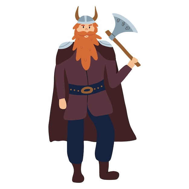 Vector vectorillustratie van viking man. viking met een bijl in zijn hand. geïsoleerd op een witte achtergrond. vector illustratie