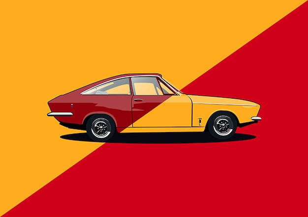 Vectorillustratie van vintage auto in rode en gele kleur