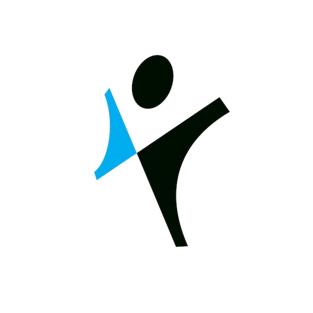 Vectorillustratie van vrolijke abstracte persoon met opgeheven handen omhoog. Vrijheid conceptuele logo. Geluk metafoor pictogram. Business innovatie idee creatief symbool.