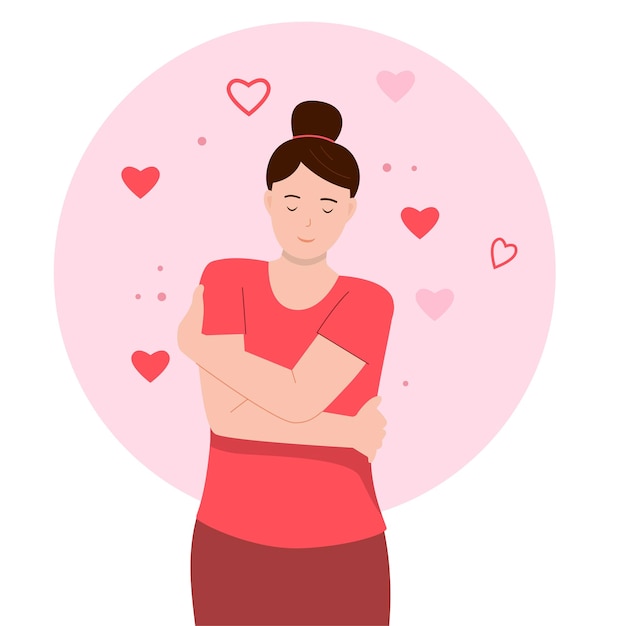 Vector vectorillustratie van vrouw zichzelf knuffelen