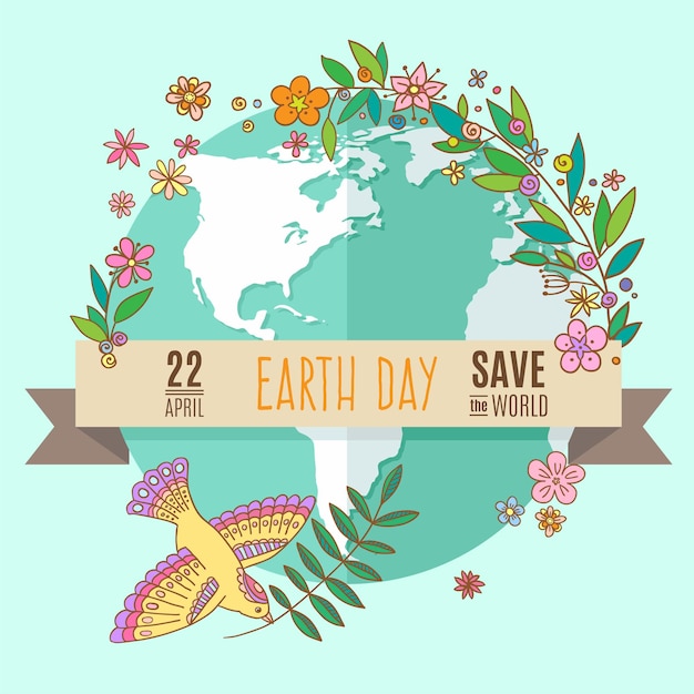Vectorillustratie van wereldbol omringd door bloemen en bladeren Poster van Earth Day