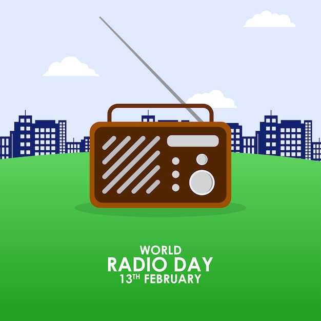 Vector vectorillustratie van wereldradiodag 13 februari