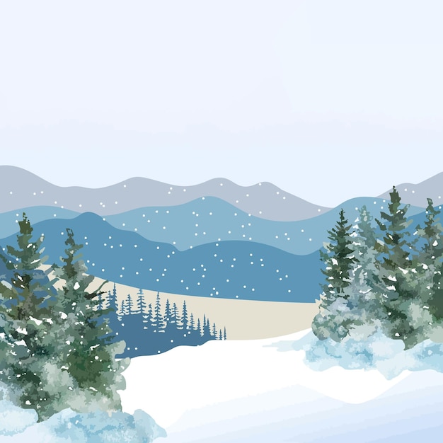 vectorillustratie van wintersneeuw bergen huizen en pijnbomen