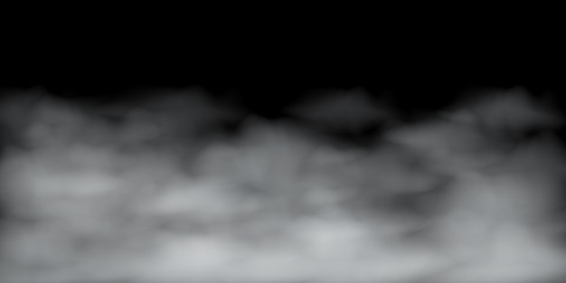 Vectorillustratie van witte mist of wolken geïsoleerd op zwarte achtergrond Transparant effect