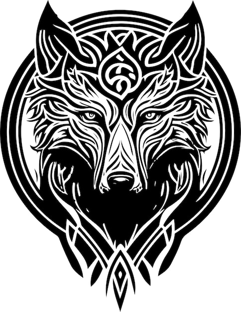 Vectorillustratie van wolfshoofd met ornament. Vector illustratie