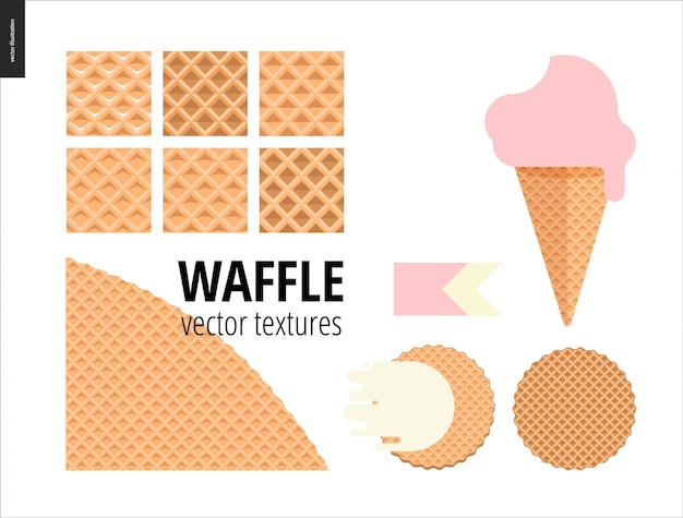 Vectorillustratie van zes naadloze wafelpatronen