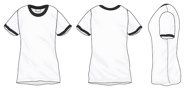 Vector vectorillustratie van zwart-wit ringer t-shirt geïsoleerd voor-achter ontwerp sjabloon voor vrouwen