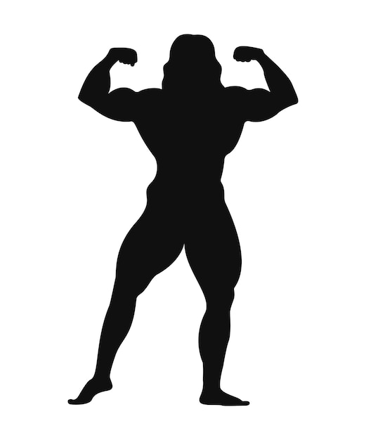 Vector vectorillustratie van zwarte silhouetten van vrouwelijke bodybuilder