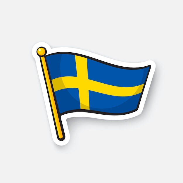 Vectorillustratie vlag van zweden op vlaggestok locatiesymbool voor reizigers cartoon sticker