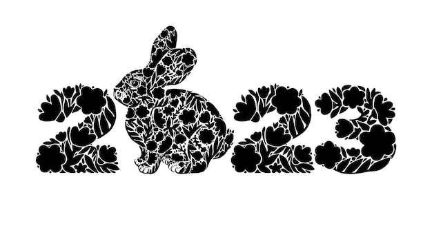 Vector vectorillustratie voor chinees nieuwjaar jaar van het konijn-logo uit 2023 en een konijn uit bloemen