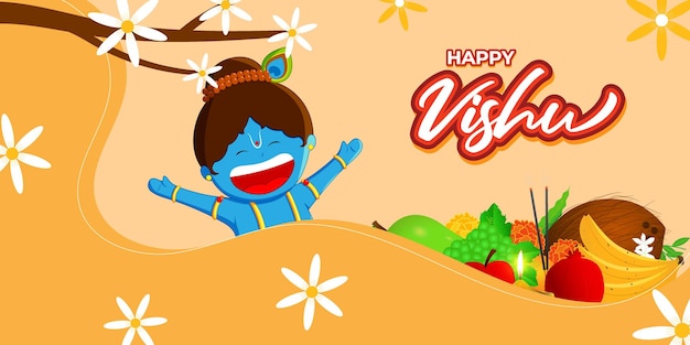 Vectorillustratie voor het Indiase festival Happy Vishu-wensen