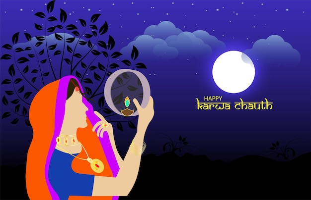 Vectorillustratie voor Karwa Chauth een Indiaas festival de dag waar vrouwen de hele dag vasten