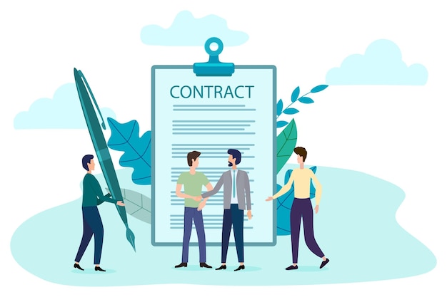 Vector vectorillustratie zakenlieden ondertekenen een contractconcept van zakelijke overeenkomst en samenwerking