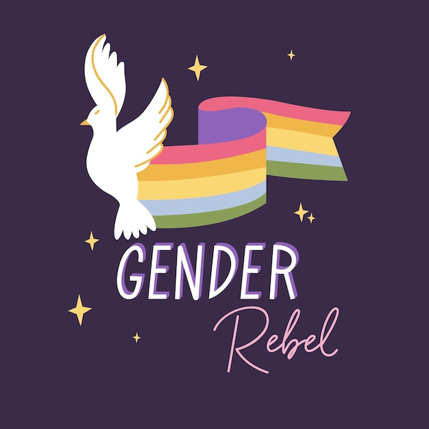 Vectorillustratiekaart met lgbtq-gemeenschapssymbolen en citeer pride month-decoraties