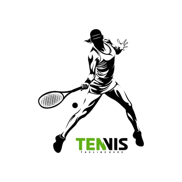 Vectorillustratieontwerp van het silhouet van een vrouwelijke tennisspeler