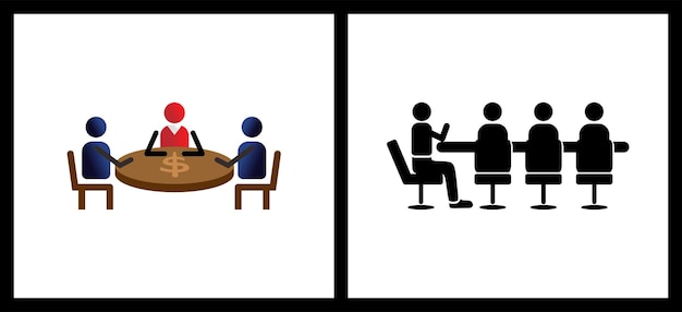 Vectorillustratieontwerp van het vergaderpictogram met een eenvoudige conceptvergadering op tafel