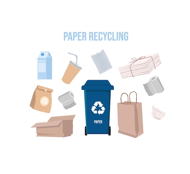 Vectorillustratieset voor het recyclen van papierafval
