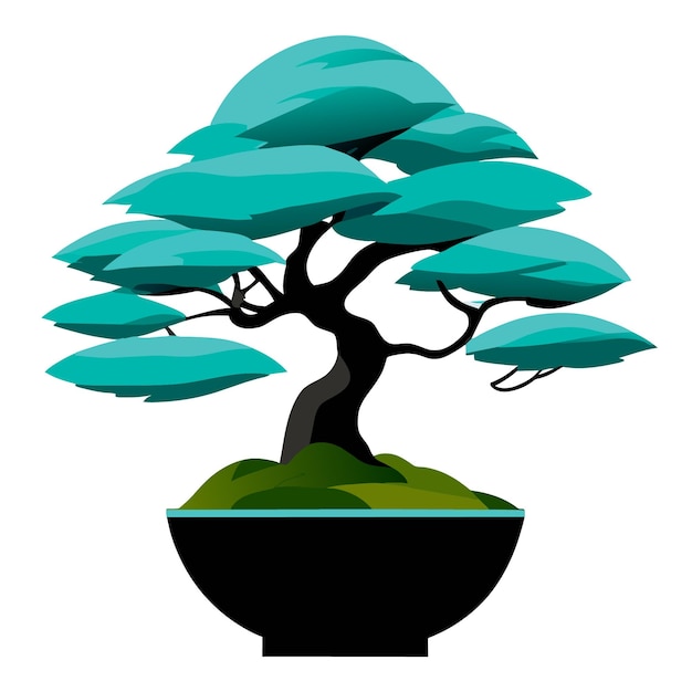 Vector vectorized bonsai tree on a clean white background in flat style